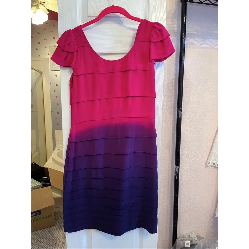 Madison Marcus Silk Tiered Ombre Pink/Purple Dress